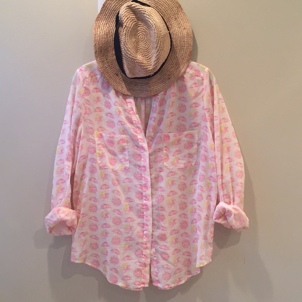 Juicy Grapefruit slices lightweight cotton blouse